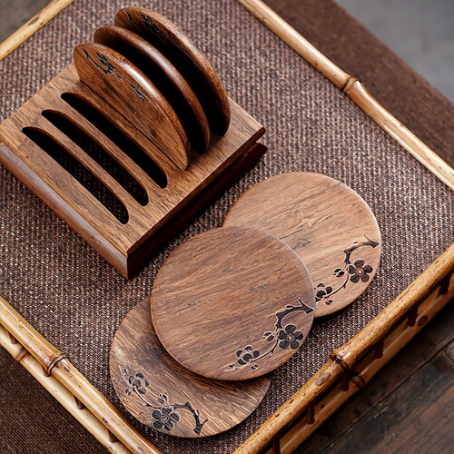 Plum Blossom Tea Coasters 6 Bamboo Large Tea Coasters Coaster Set Tea Ceremony Kung Fu Tea Cup Holder Tea Set Accessories
