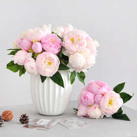 手扎牡丹仿真花花卉欧式家居客厅装饰摆件手捧花7把束牡丹花
