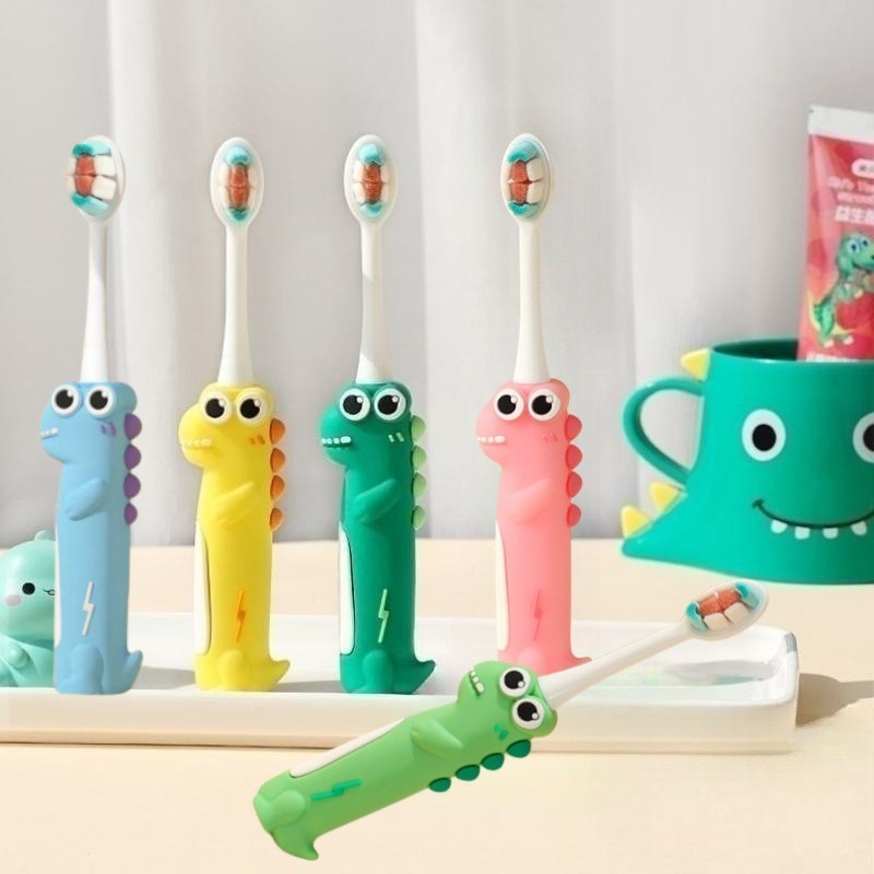 Children's toothbrush tooth protector 3-6-12 years old children cute dinosaur cartoon ten thousand soft hair independent packaging factory wholesale