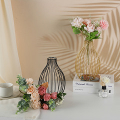 Nordic Style Ins Light Luxury Iron and Glass Flower Pot Dining Table Centerpiece Decor Small Vase Living Room Flower Arrangement