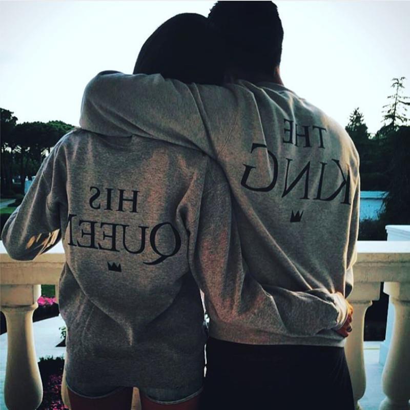 2024 Cross-Border Foreign Trade European and American Alphabet King and Queen Printed Round Neck Couple Sweatshirt