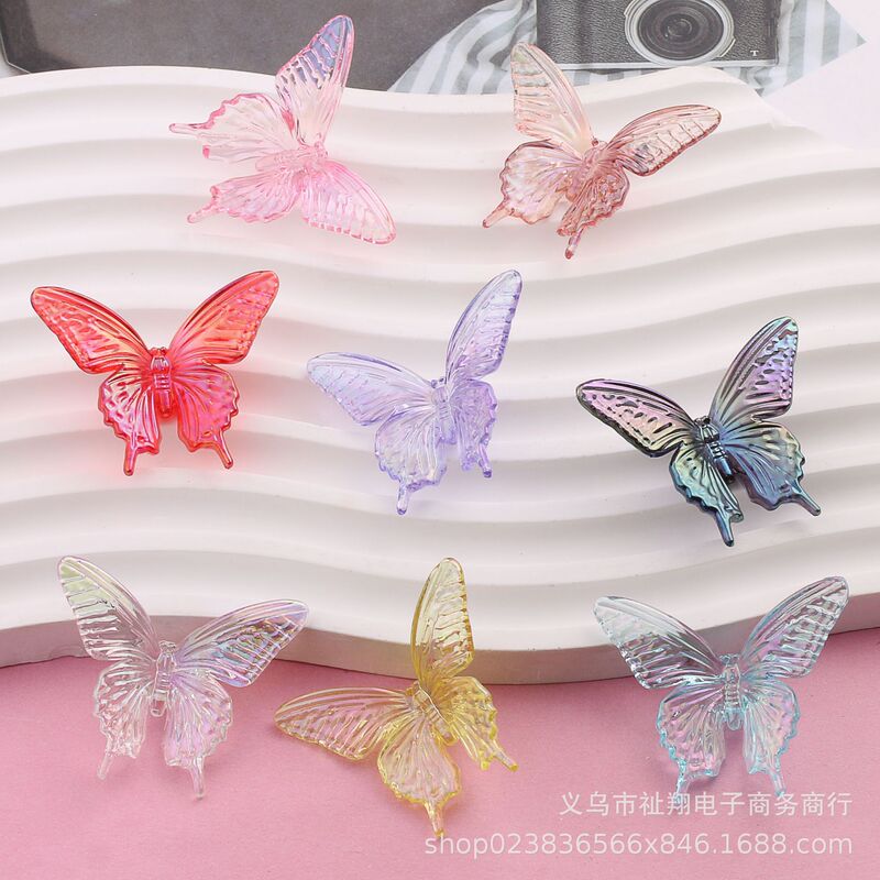 Acrylic color straight hole UV color plated high transparent butterfly diy jewelry beaded pen mobile phone chain car hanging accessories material