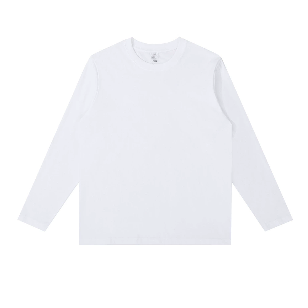 Demi-season cotton solid white base long-sleeve with a round collar, combed cotton