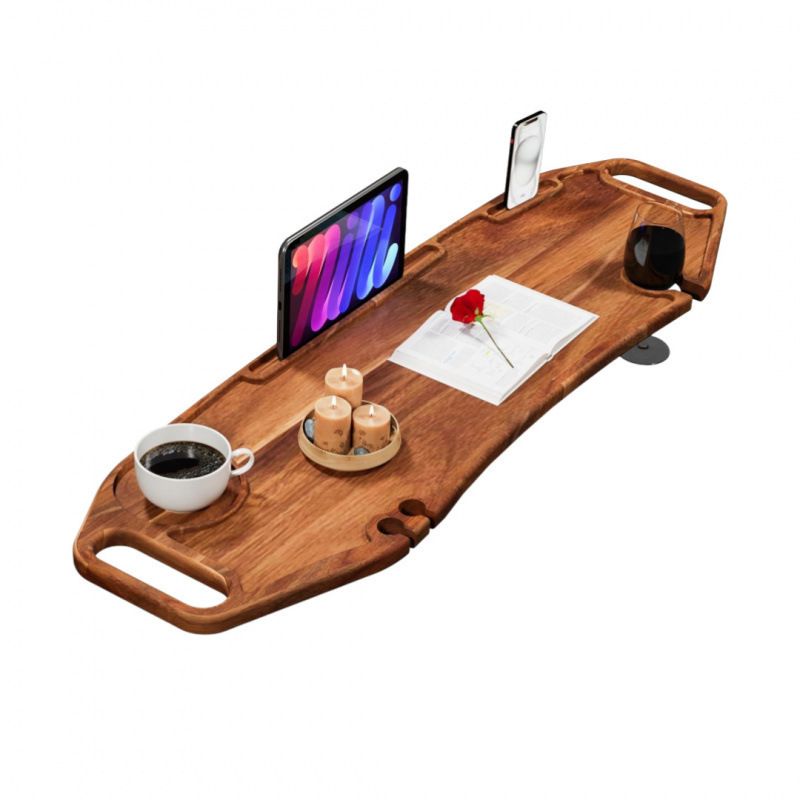 Cross-Border Wooden Bathtub Rack, Solid Wood Storage Rack, Multifunctional Bathtub Rack, Acacia Wood Bathtub Tray, Light Luxury