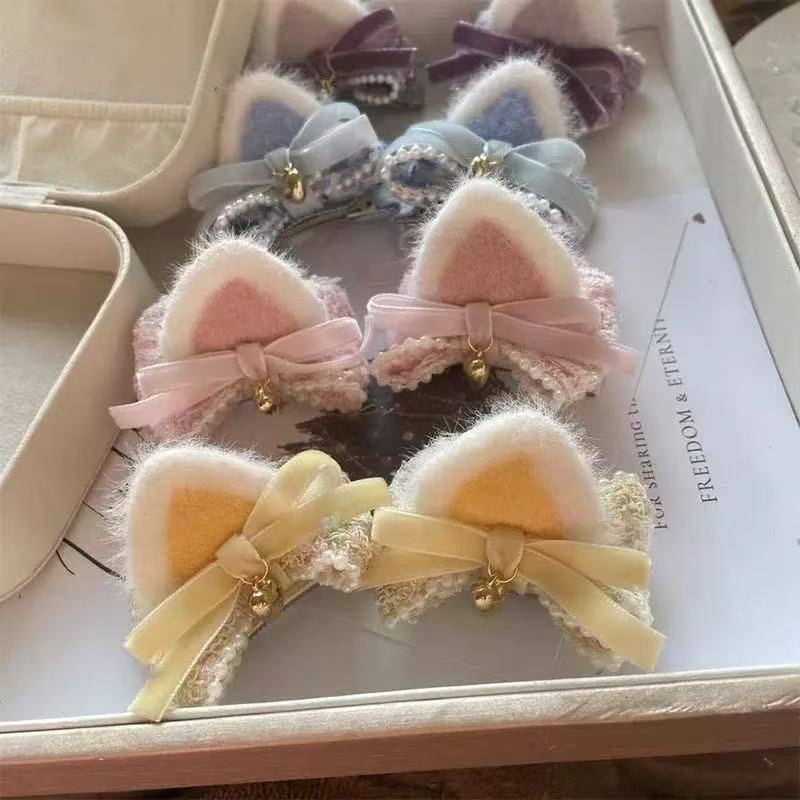 Tweed Style Cat Ears Bow Clip Hair Accessories Little Girl Original Design Headdress Kidsren's Sweet and Cute Hairpin Tweed Style Cat Ears Bow Clip Hair Accessories Little Girl Original Design Headdress Kidsren's Sweet and Cute Hairpin