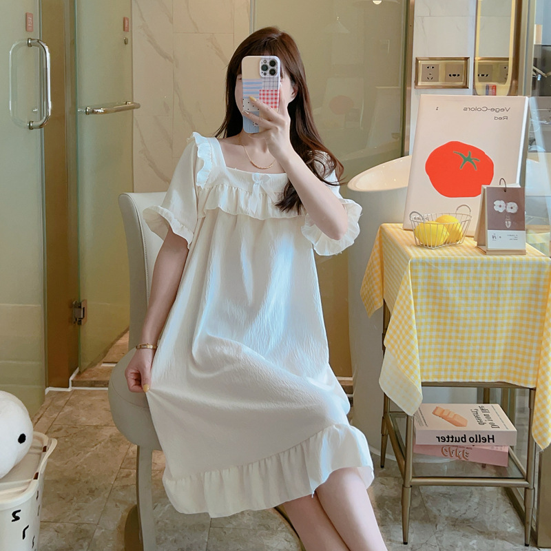 Nube de verano algodón pijama de mangas cortas mujeres 2025 nuevo delgado verano pijama de mujer princesa lindo vestido de casa