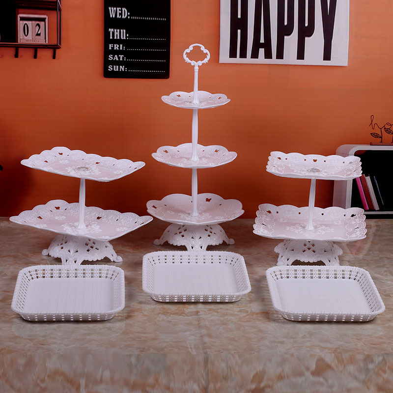 Decoración de cumpleaños soporte de postre estante de exhibición de estilo europeo comida fría mesa de descanso de té de plástico pastel bandeja de postre estante