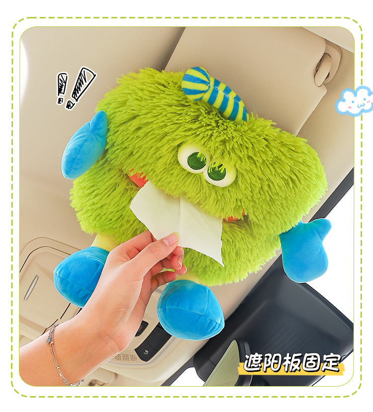 Car Tissue Box Cute Plush Car Seat Back Tissue Hanging Bag Cartoon Car Paper Box Interior Decoration Supplies