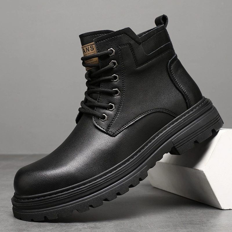 Мужские зимние ботинки 2025 из натуральной кожи, теплые, на шнуровке, универсальные, нескользящие, молодежные, модные, мотоциклетные, высокие, в стиле «Мартин»