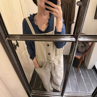 识亦·XH韩系抽绳收腰显瘦背带裤东大门秋季新款米色连体裤长裤女