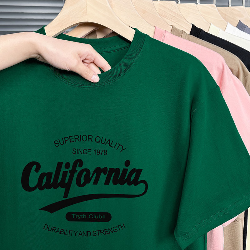 クロスボーダー 200 グラムヘビーウェイトアメリカンコットン Tシャツメンズ半袖ルーズラウンドネックトップトレンディなプリント Tシャツ夏|undefined