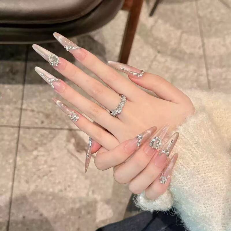 Cross-border cat-eye wearable nails, purely handmade nail pieces, fake nails, wearable manicure nail pieces, high-end, slim and long style Cross-border cat-eye wearable nails, purely handmade nail pieces, fake nails, wearable manicure nail pieces, high-end, slim and long style