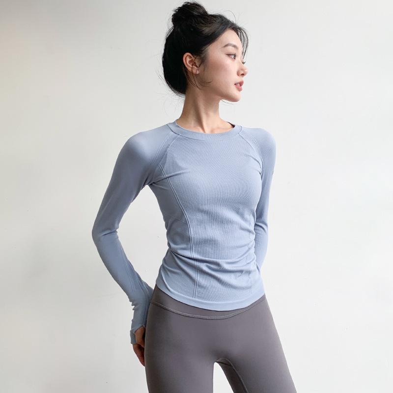 Yoga Suit Sports Top Women's Spring Round Neck High Elastic Slimming Professional Sports Long Sleeve Running Quick-drying Fitness Suit