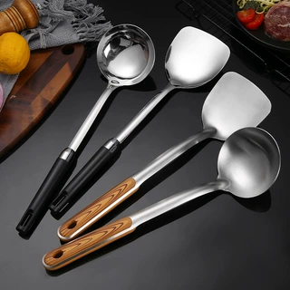 不锈钢厨具套装防木纹防烫隔热烹饪锅铲酒店厨房汤勺家用炒菜铲子