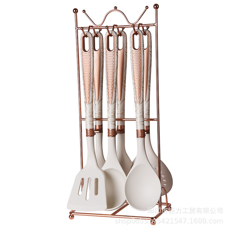 Spot sartén antiadherente, espátula, cuchara de silicona, colador, cerca, cocina, pala, cuchara, juego de utensilios de cocina de silicona con rejilla