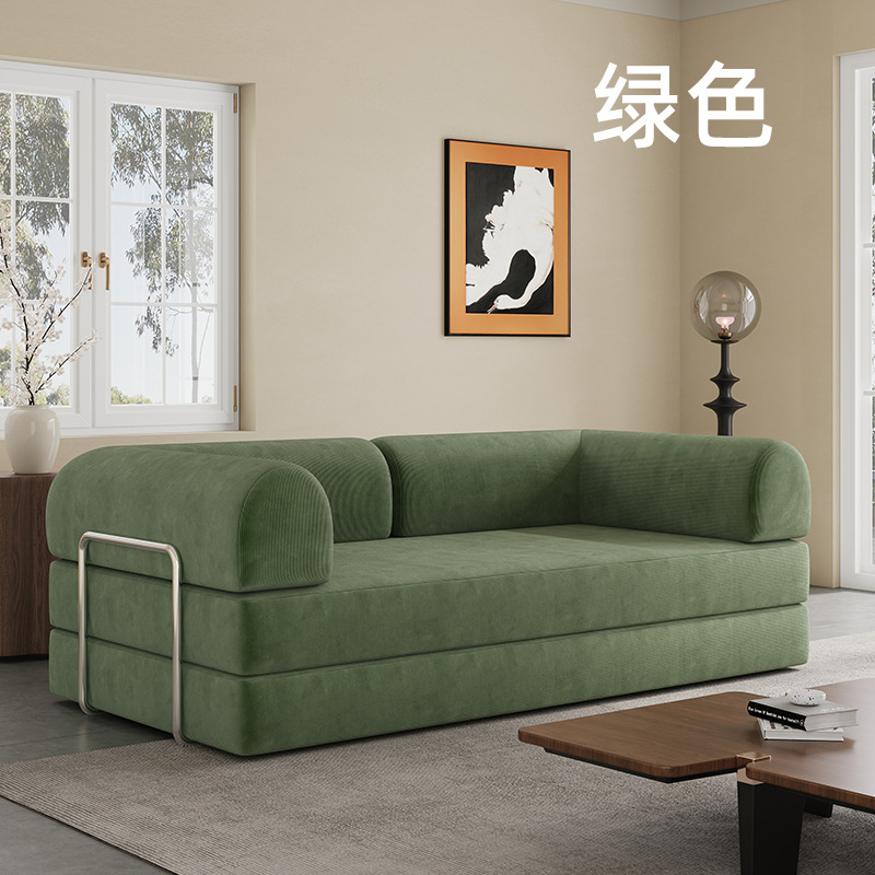Sofá de compresión al vacío moderno retro tela de pana sala de estar apartamento pequeño sofá cama perezoso plegable simple