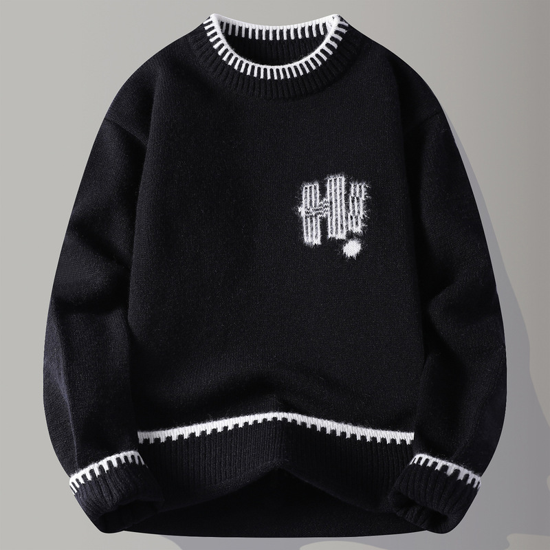 Tys-88044-Autumn and Winter New Men's Crew Neck Sweater Base Shirt 21 Wave One Piece Drop Shipping