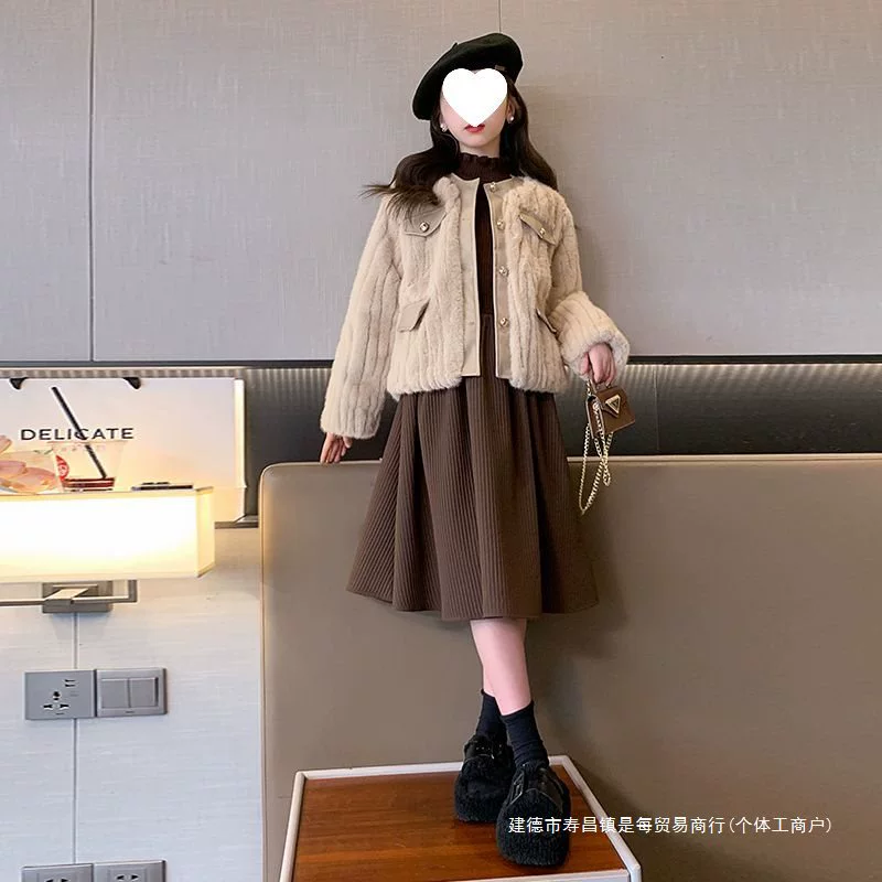 Зимний комплект юбка, куртка, стиль Chanel для подростков
