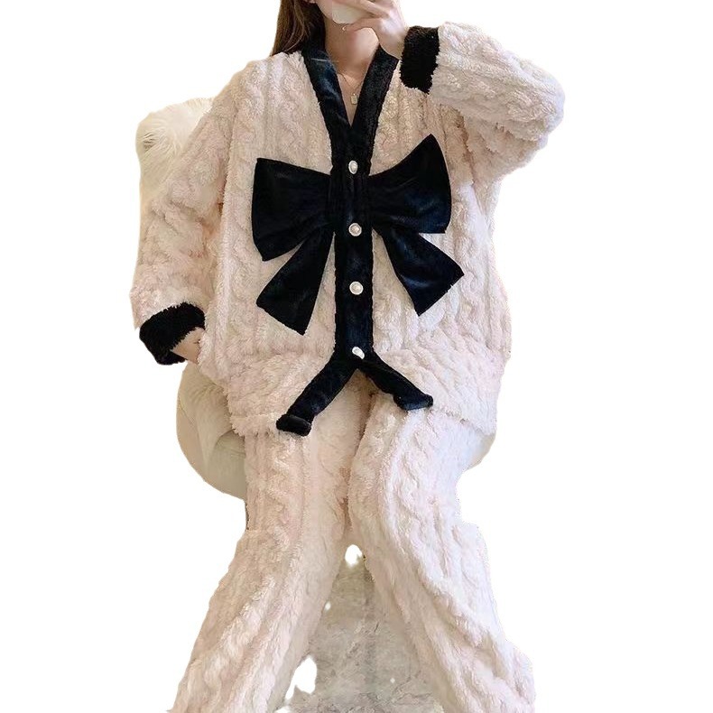 Estilo Chanel suave dulce arco cardigan felpa caliente Otoño e Invierno desgaste casero