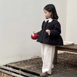 Children's cotton-padded clothes 2024 winter new girls Korean lace collar sweet floral cotton-padded jacket fleece-lined quilted cotton warm coat