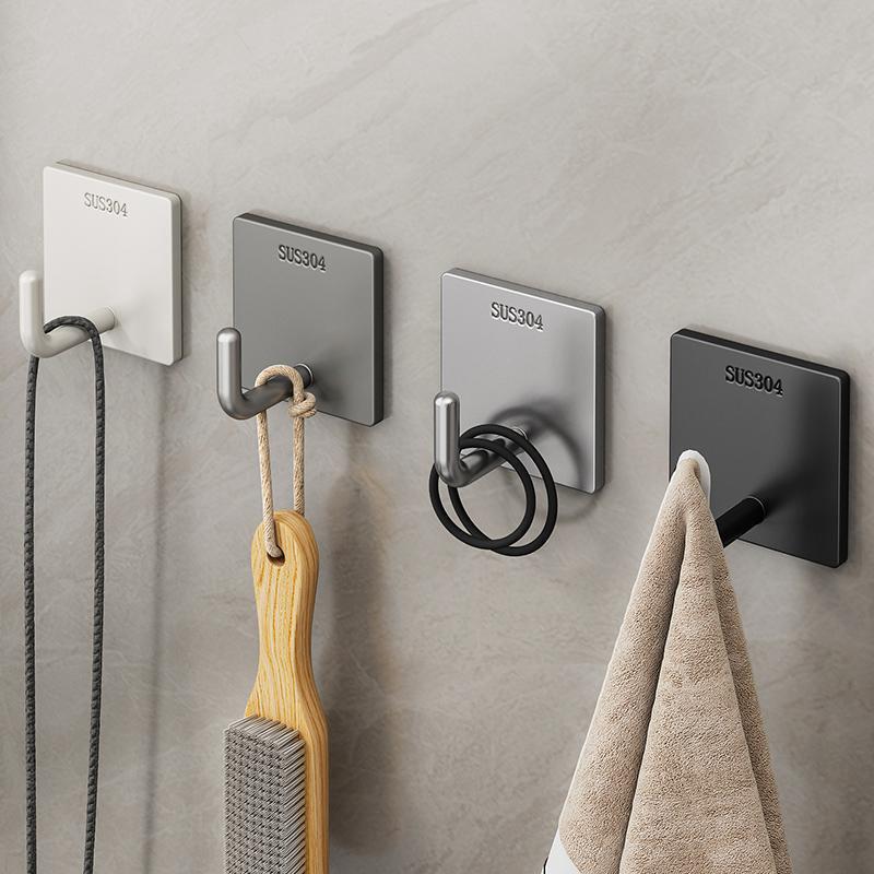 304 stainless steel hook adhesive strong load-bearing non-punching toilet kitchen door wall-mounted towel hook