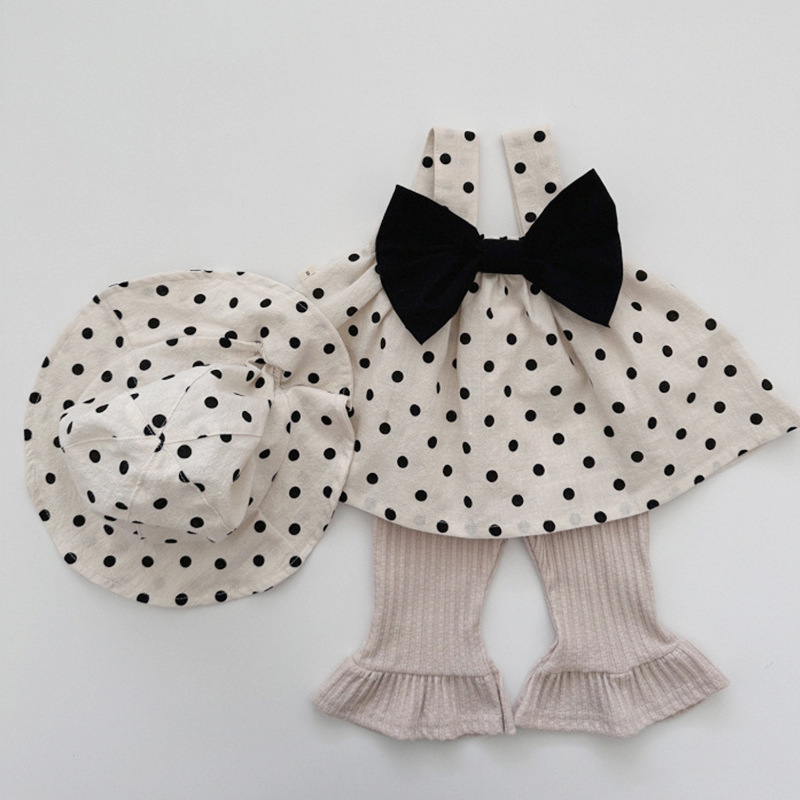 Conjunto de dos piezas de verano para niñas, estilo coreano, ropa infantil, conjunto de tirantes con lazo para bebé, ropa de verano elegante para bebé, estilo fino