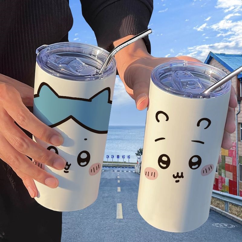 吉伊卡哇chiikawa小八咖啡网红高颜值不锈钢保温杯办公室吸管水杯