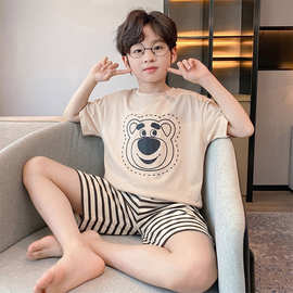 夏季男童短袖睡衣卡通薄款儿童中大童小男孩痞帅空调服家居服套装