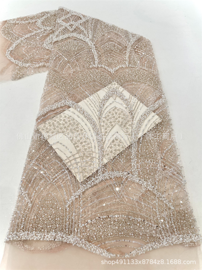 Tejido de bordado de tubo de perlas de alta moda vestido de boda tejido de moda Gaoding tejido de bordado de sequillas industria pesada image 8