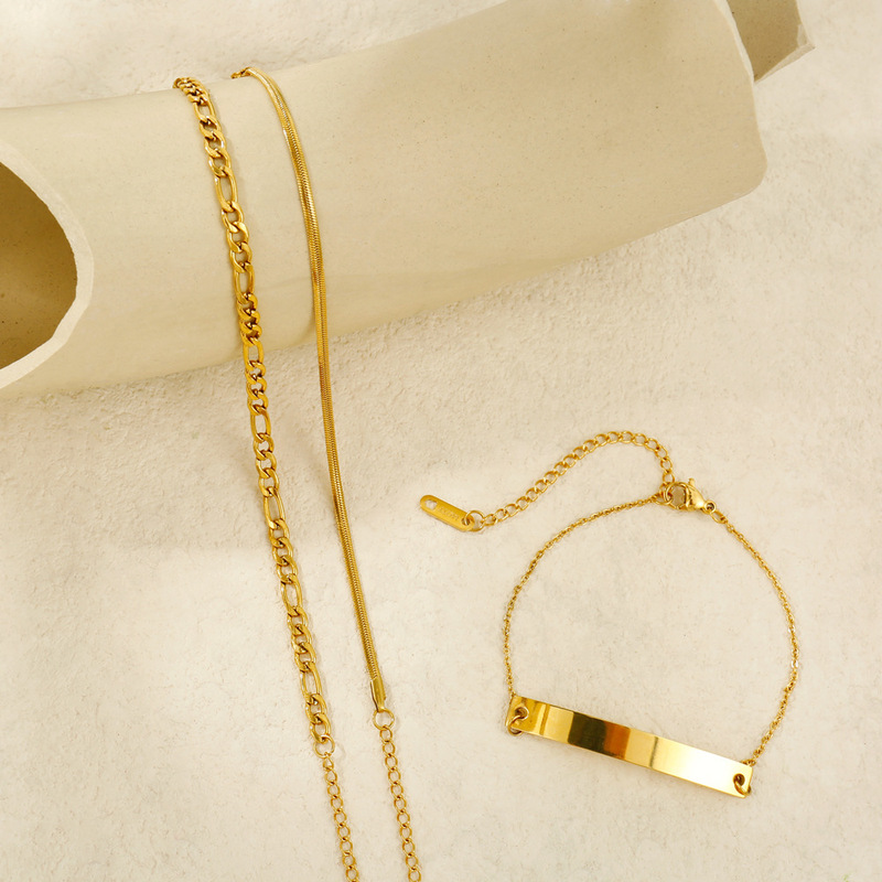 Cross-border new titanium steel gold-plated bracelet suit fashion simple Figaro chain snake chain stainless steel jewelry