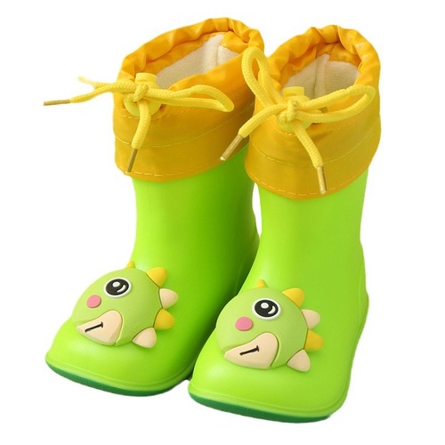 Bao Yu's new 3D cartoon children's rain boots for boys and girls plus velvet removable baby rain boots for all seasons.