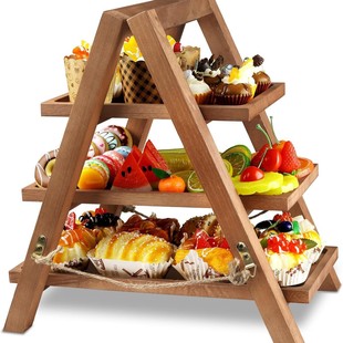 Desktop Decoration Party Cake Stand Solid Wood Tray Wooden Cupcake Plate Three-Tier Dessert Display Rack Wedding Meal