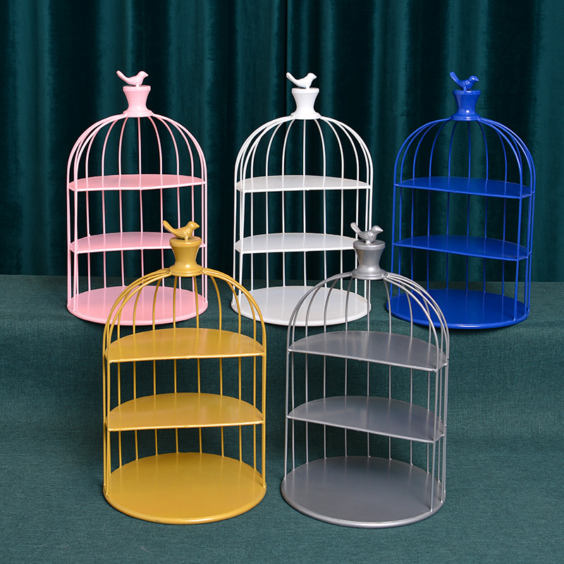 Creativo pájaro jaula multi-capa soporte de exhibición de lujo fruta bandeja de hierro postre pastel decoración tarde té descanso merienda soporte image 3