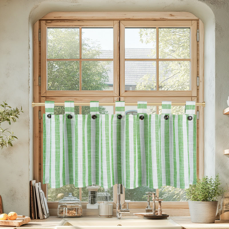 Ramie Printed Pastoral Style Vertical Stripesd Short Curtain Cross-Border Export Dropshipping Amazon Tem
