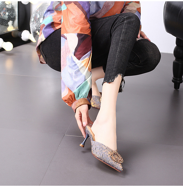 Slippers women's summer wear half slippers women's 2024 new French rhinestone high heels stiletto sandals black_voghion.com