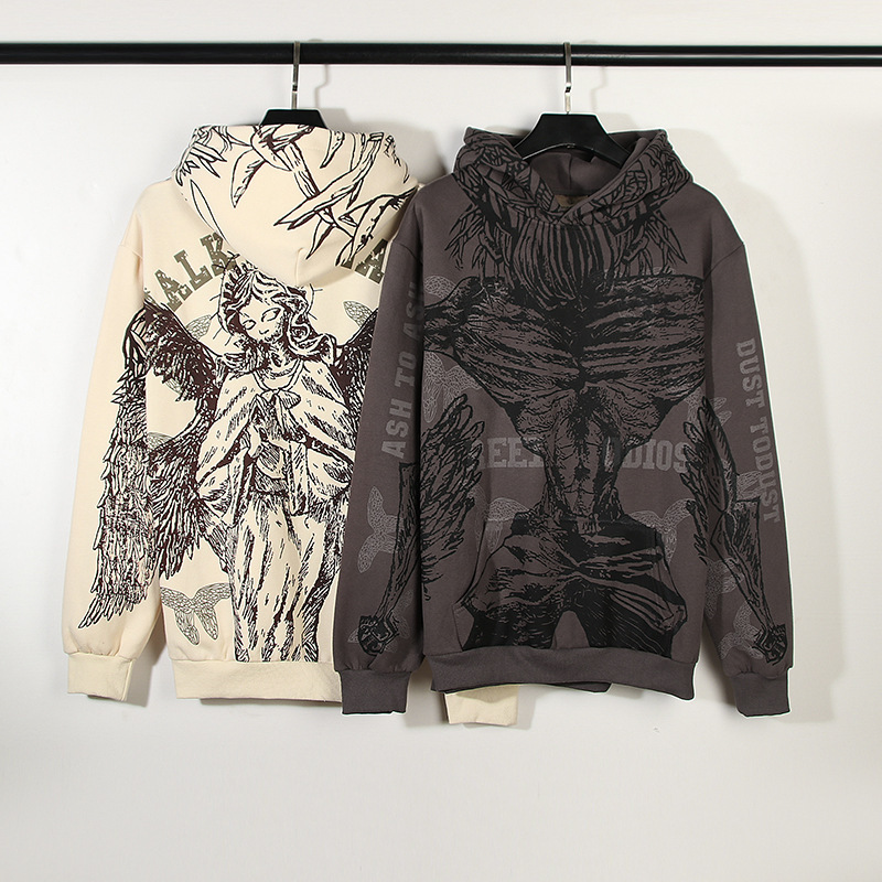 Giacca in puro cotone Trt vintage diavolo angelo ala hip-hop con cappuccio_voghion.com