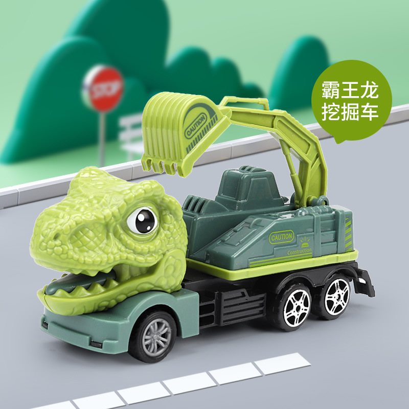 Dinosaurio de dibujos animados Ingeniería juguete para niños coche traje niño rompecabezas Tyrannosaurus excavadora coche grúa resistente a la caída