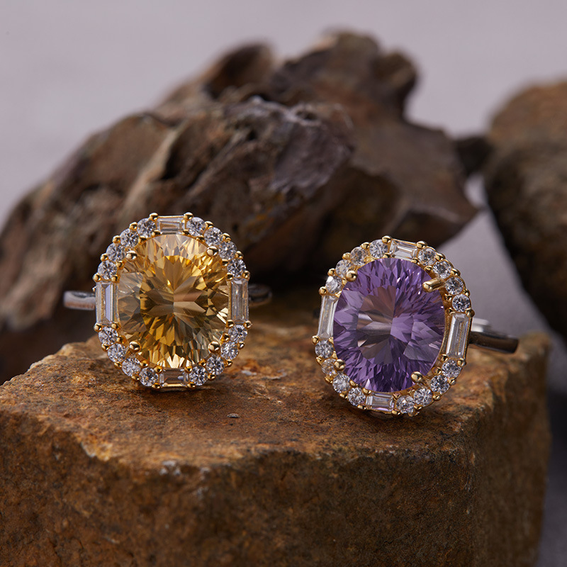Natural Yellow Crystal Amethyst Gemstone Ring For Women S925 Silver_voghion.com