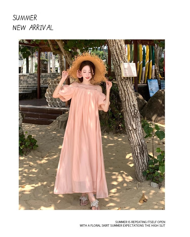 Off Shoulder Short Sleeve Vacation Dress For Summer Holidays_voghion.com