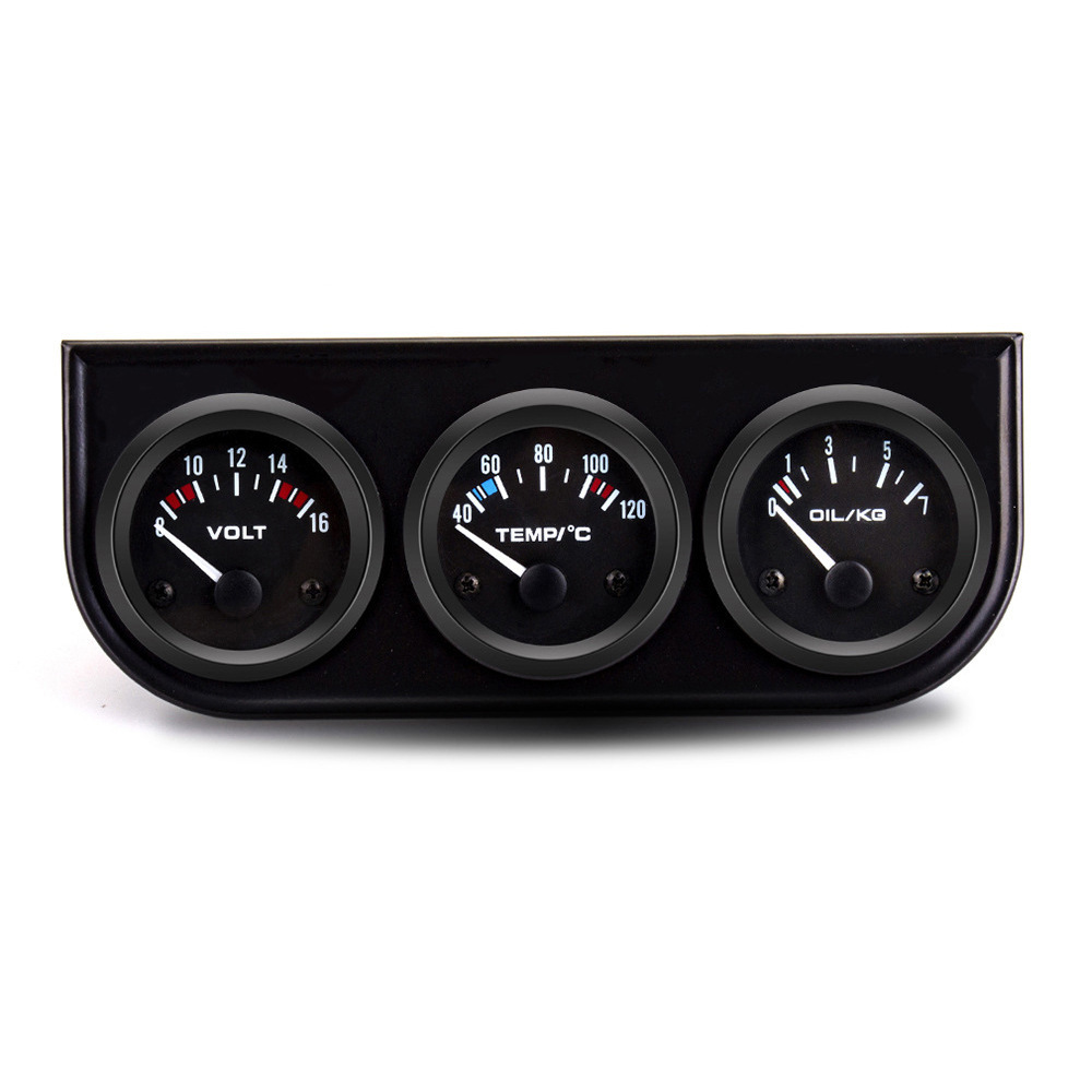 52MM 12V Universal Car Instrument Triple Gauge: Water Temperature Gauge, Voltage Gauge, Oil Pressure Gauge, White Housing