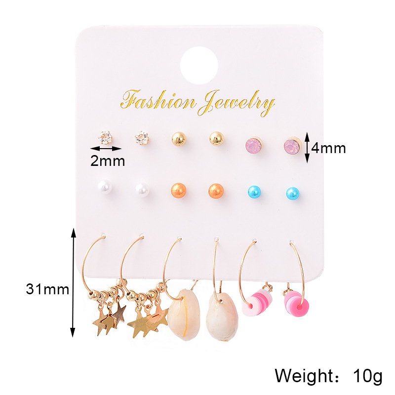 fashion beach shell star pendant 9 pairs of earrings setpicture1