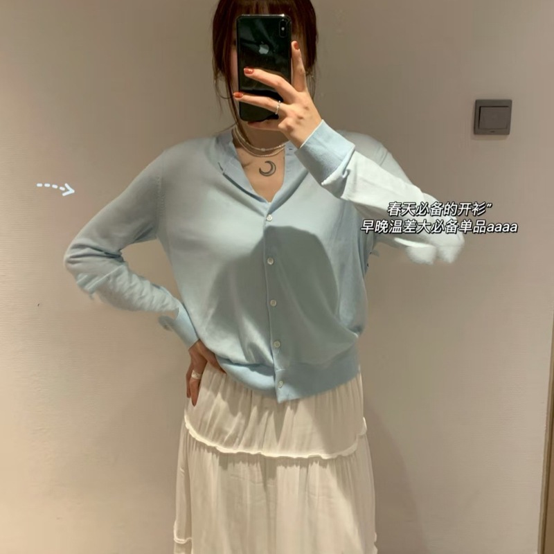 081906混纺纱线早秋新款2025年时髦百搭简约薄款针织开衫防晒外套|undefined