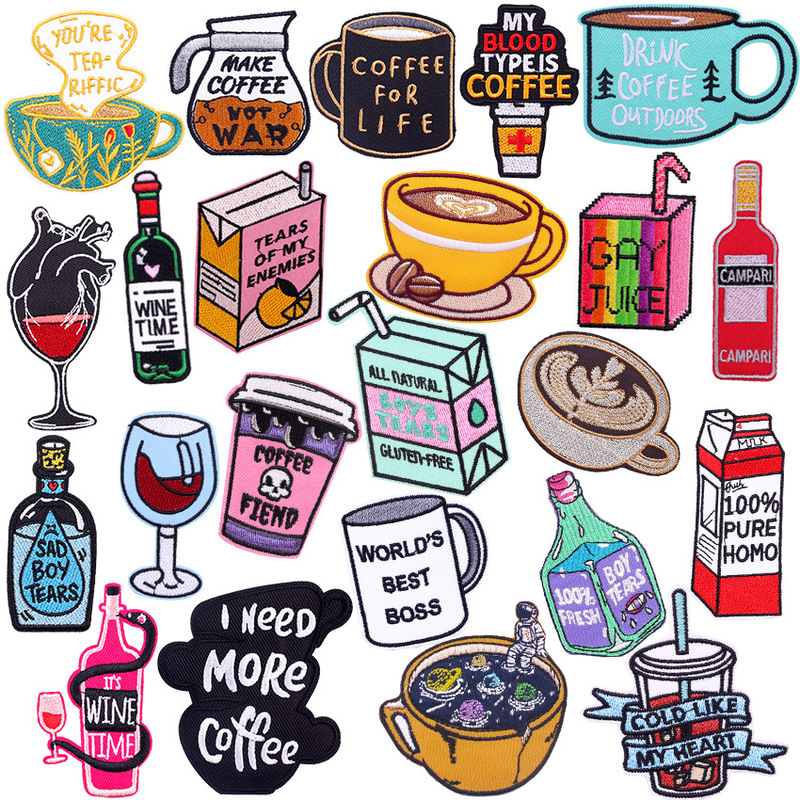 Cross-border in stock cartoon embroidery cloth stickers DIYcoffee coffee cup T-shirt patch computer embroidery beverage wholesale