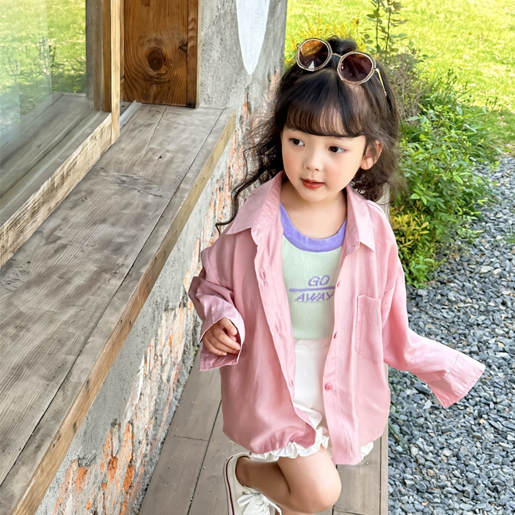 (2개) 어린이 한국식 경량 선스크린 셔츠 소녀 봄과 여름 캔디 컬러 셔츠  느슨한 아이 에어컨 셔츠