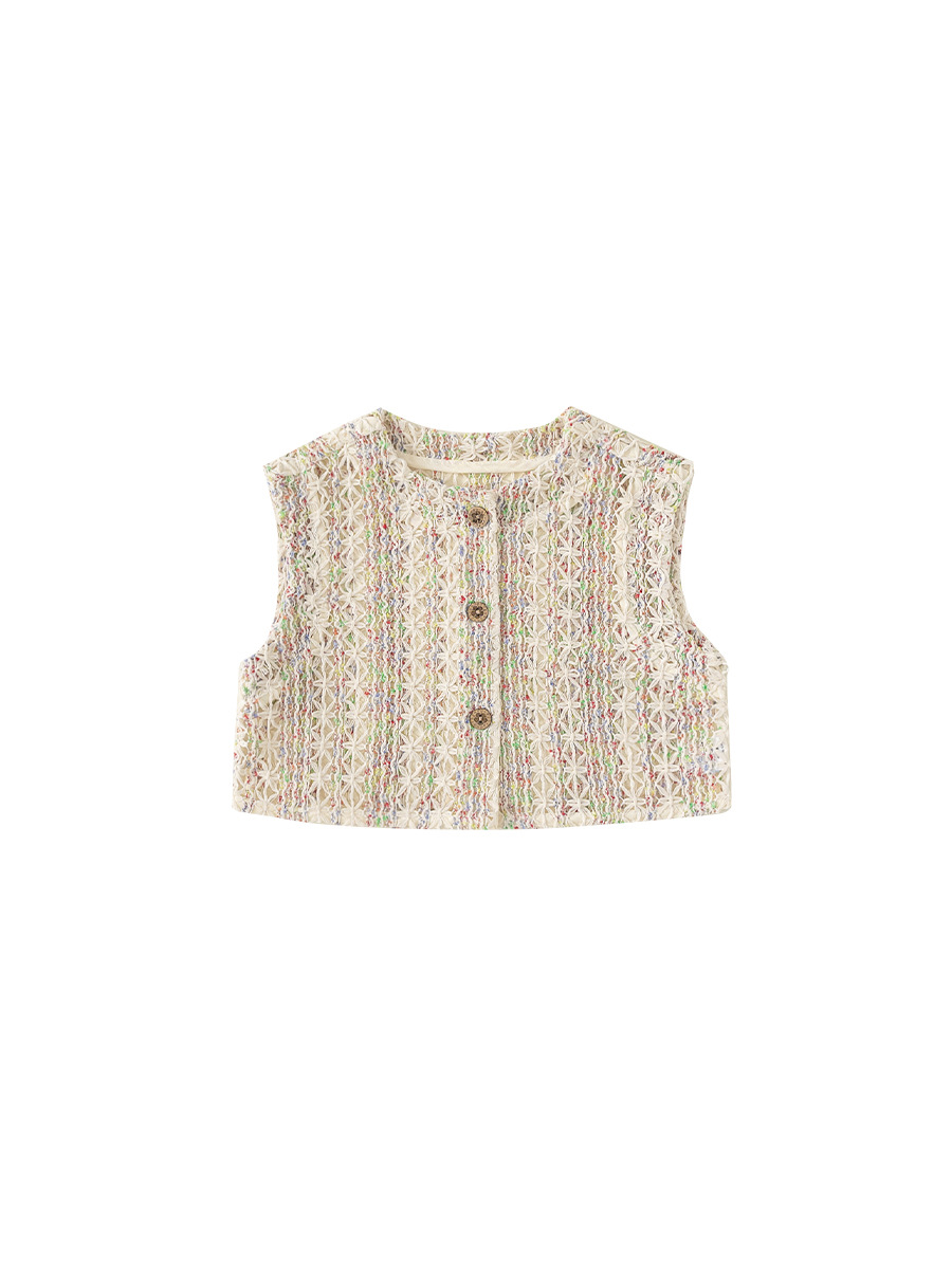 Youbao ropa para niños chaleco hueco para niñas verano nuevo estilo chaqueta de punto para niños pequeños y medianos chaqueta de chaleco sin mangas para niños