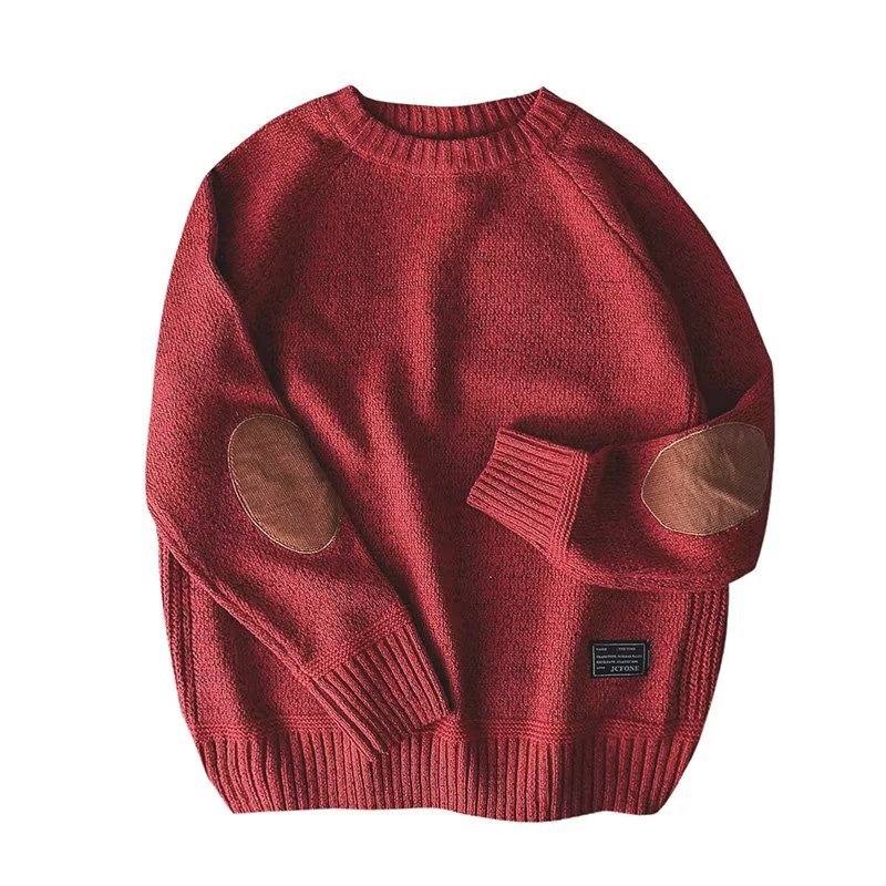 Men's Knitted Patchwork Sweater Round Neck Retro Style Jumper_voghion.com