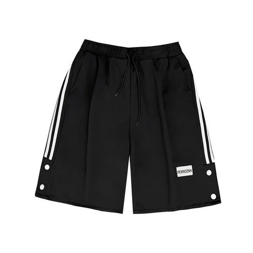 Summer Couple Style Striped Side Button Shorts for Men, Casual Hip-hop Loose Oversize Sports Five-Pocket Pants