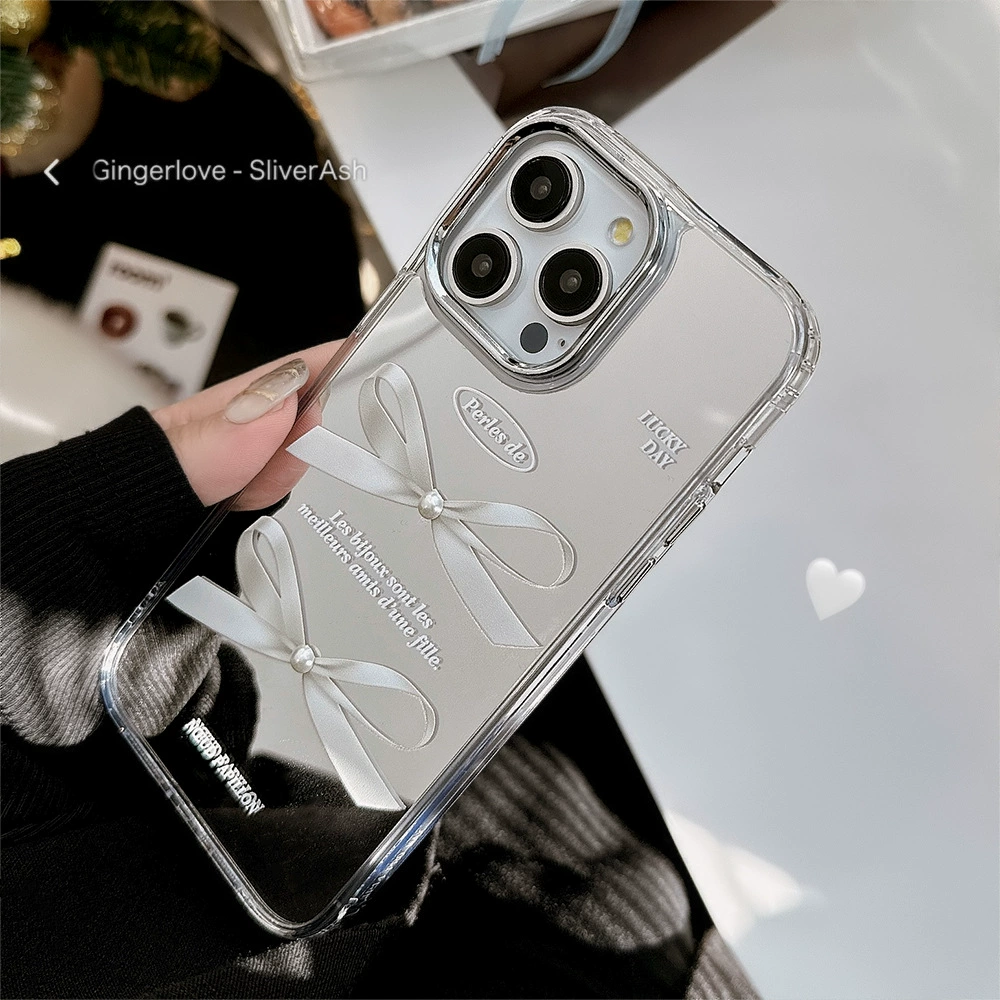 Чехол для телефона Apple iPhone 16 серия — жемчужная 3D бантик, зеркальный эффект, защита от падения