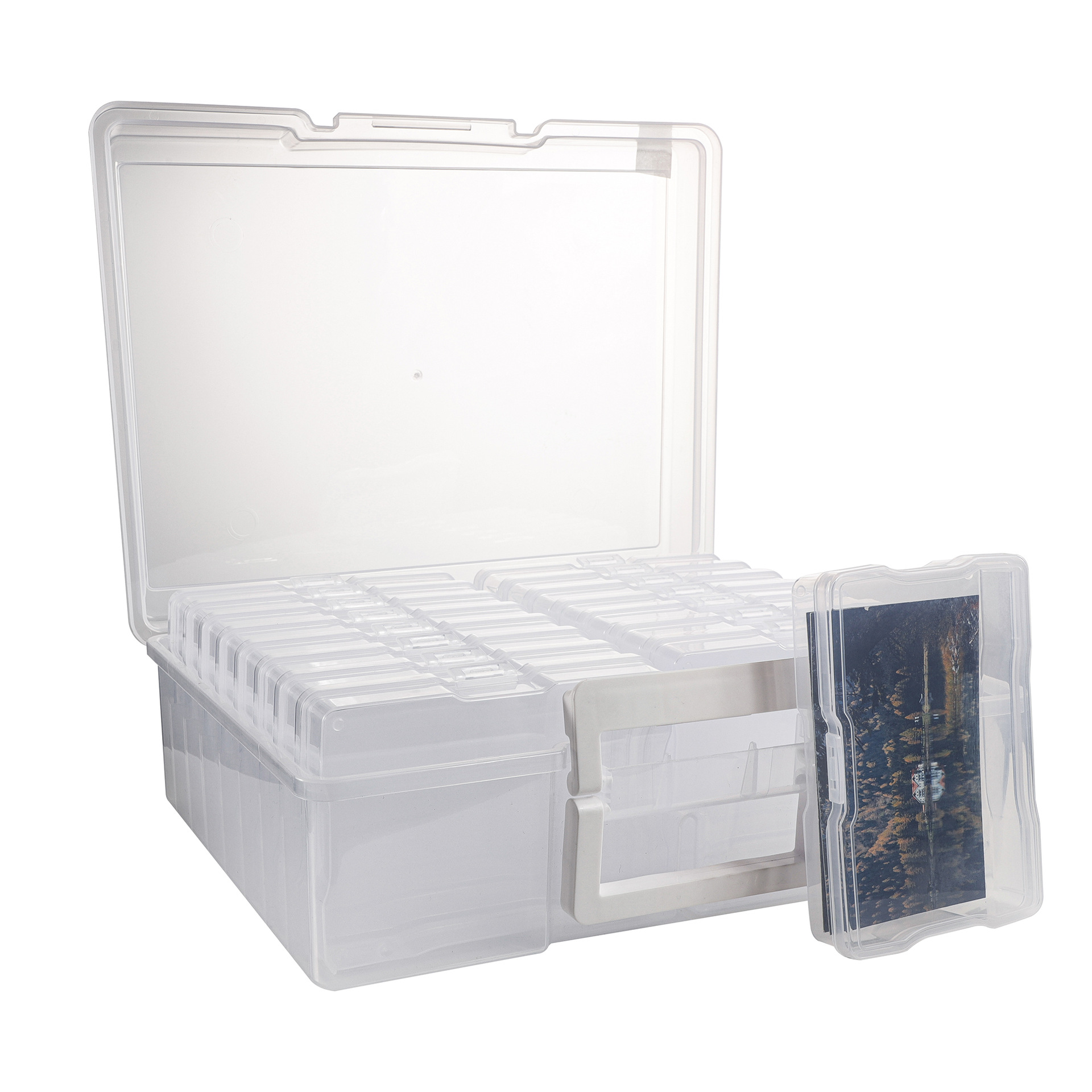跨境热销4x6英寸手提透明塑料盒照片明信片收纳家用玩具收纳盒
