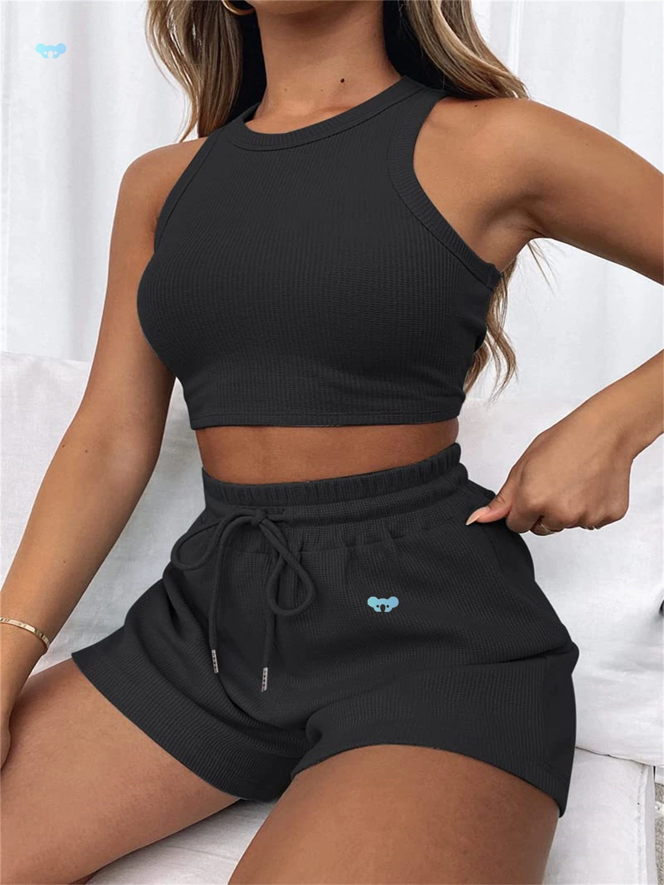 Женские комплекты для отдыха из 2 предметов: укороченный топ с рукавами и шорты, трансграничные